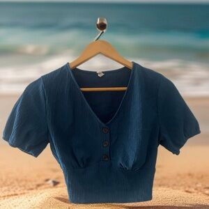 Elegant Navy V-Neck Crop Top